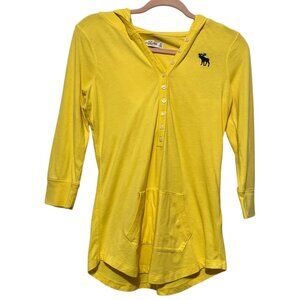 Abercrombie & Fitch Womens Y2K Hooded Henley Size M Yellow Fitted 2000s Preppy